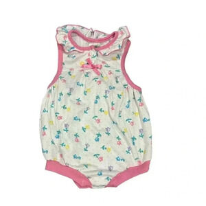 Vintage Healthtex Baby Romper 6-9M Pink Trim Floral Ditsy Print Ruffle